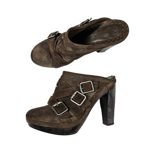 Juicy Couture Collette Suede Slip On Wood Mules 8.5